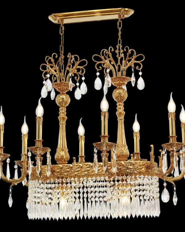 Austerlitz Linear Empire Crystal Chandelier, 20" in antique brass