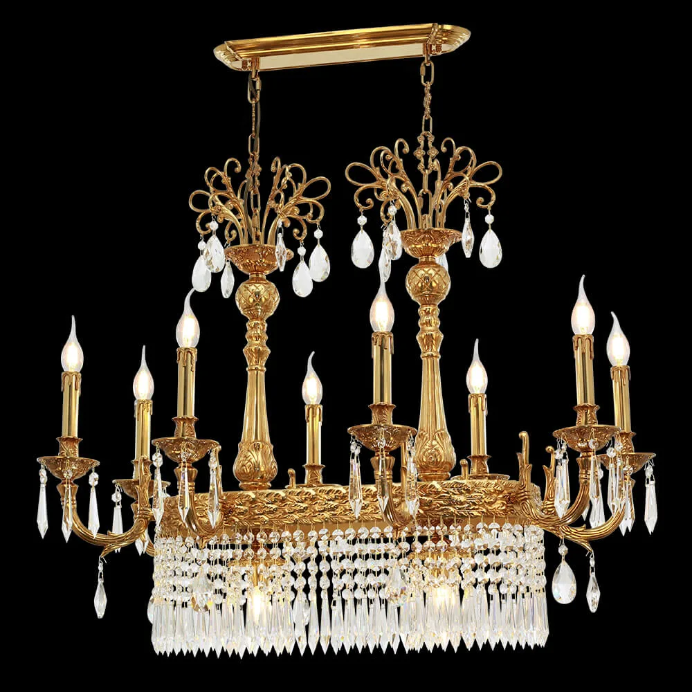Austerlitz Linear Empire Crystal Chandelier, 20" in antique brass