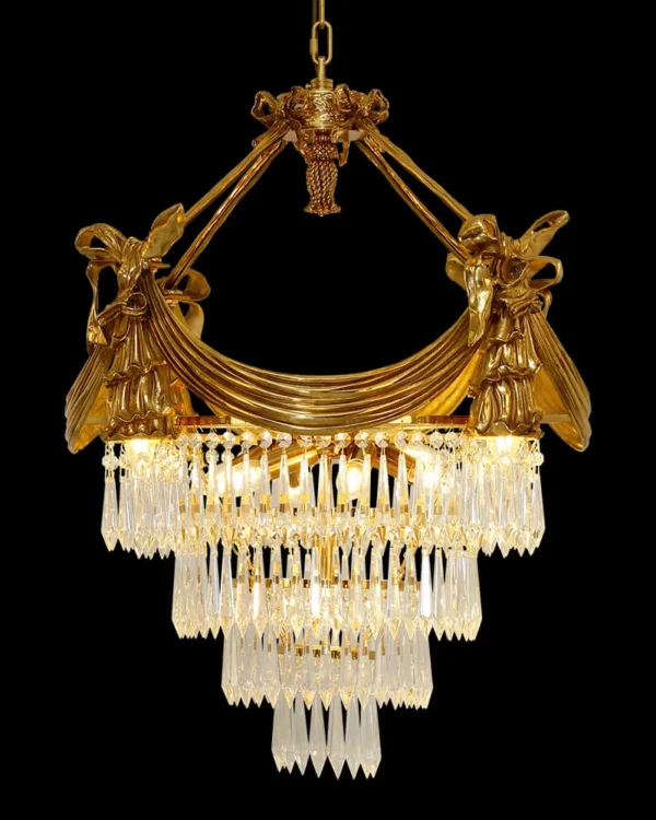 Austerlitz Empire Crystal Chandelier, 24" in antique brass