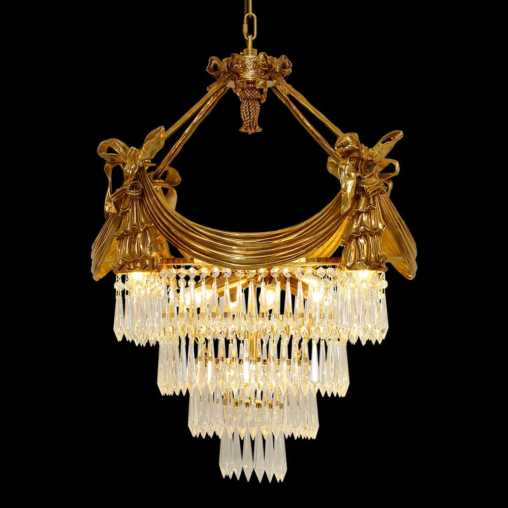 Austerlitz Empire Crystal Chandelier, 24" in antique brass