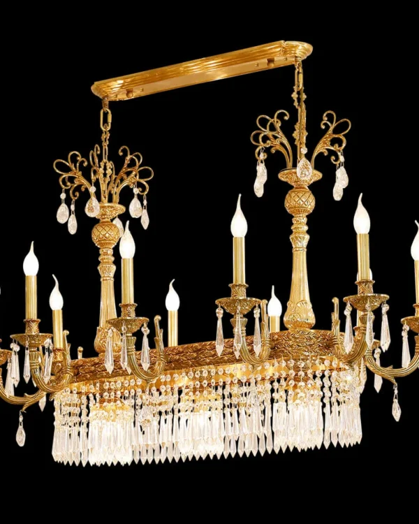 Austerlitz Linear Empire Crystal Chandelier, 24" in antique brass