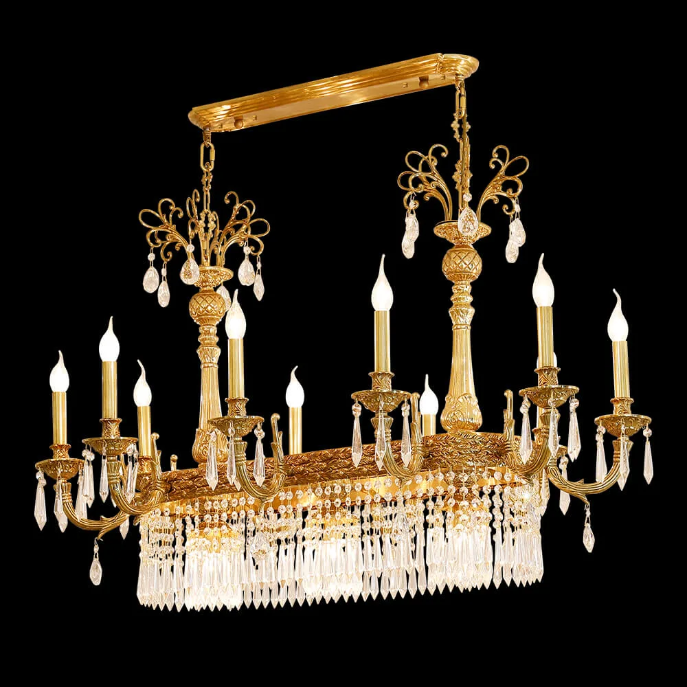 Austerlitz Linear Empire Crystal Chandelier, 24" in antique brass