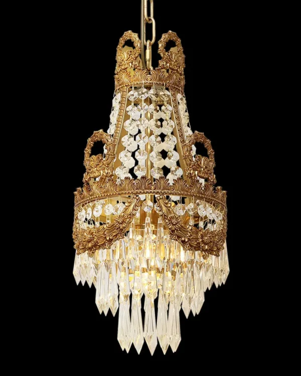 Babylone Empire Crystal Chandelier, 9" in antique brass