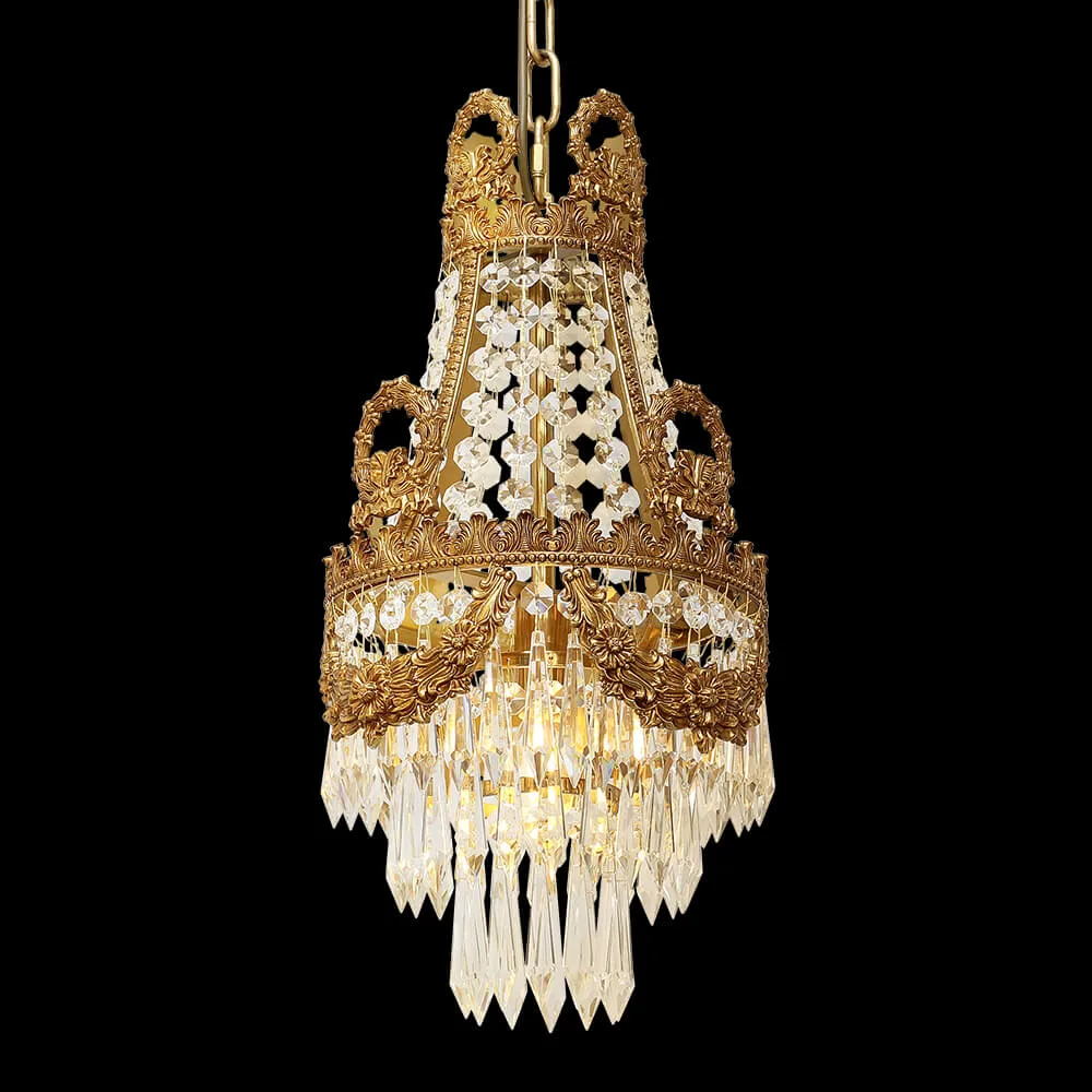 Babylone Empire Crystal Chandelier, 9" in antique brass