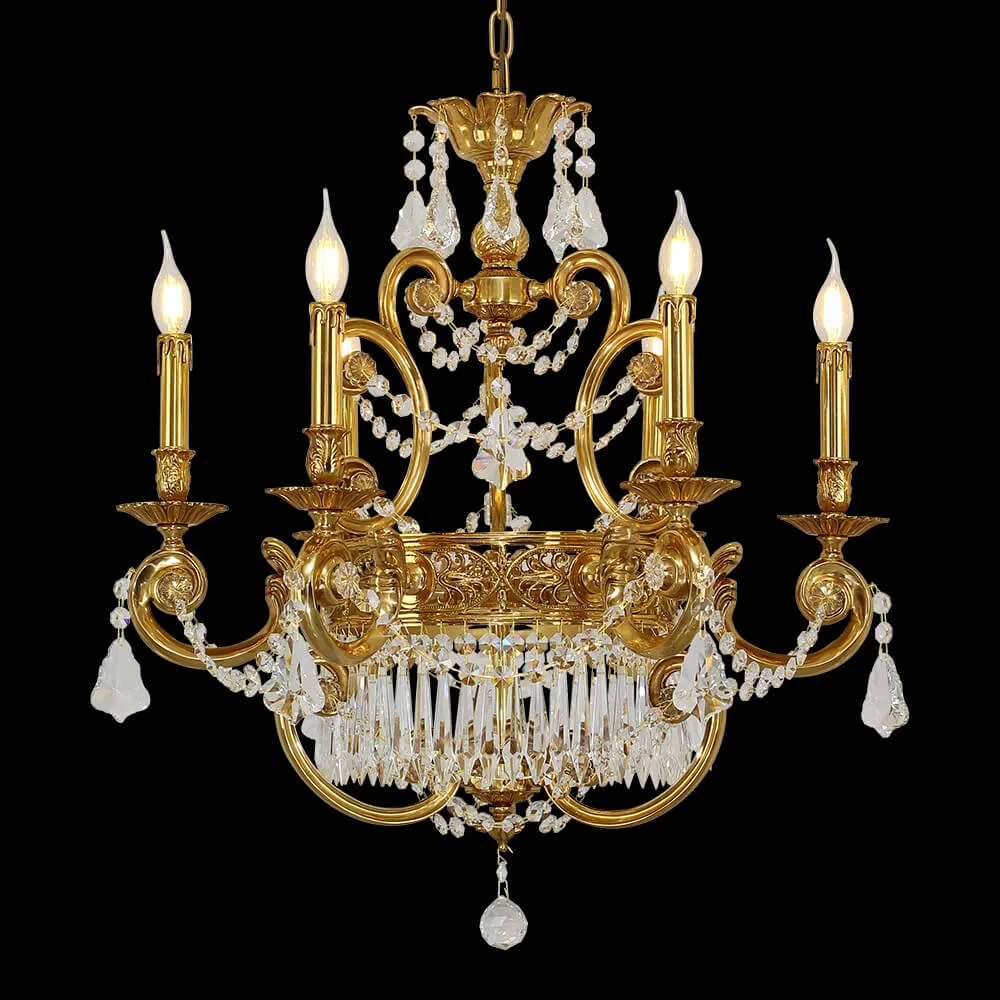 Beauharnais Empire Crystal Chandelier, 24" in antique brass