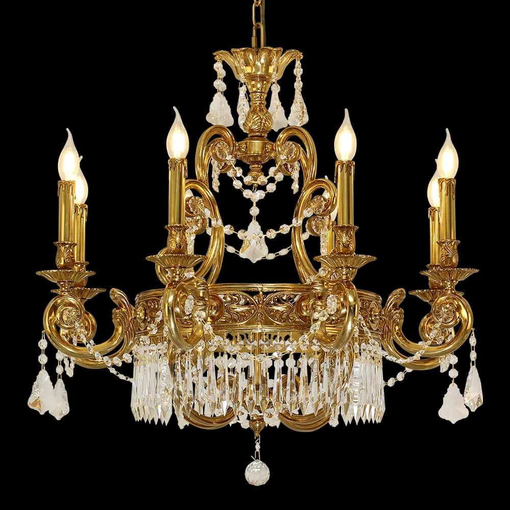 Beauharnais Empire Crystal Chandelier, 31" in antique brass