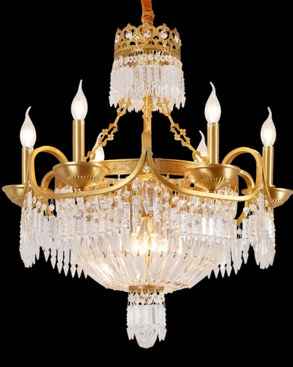 Bourbon Empire Crystal Chandelier, 29" in antique brass