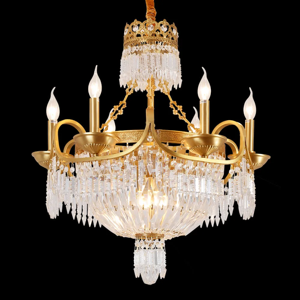 Bourbon Empire Crystal Chandelier, 29" in antique brass