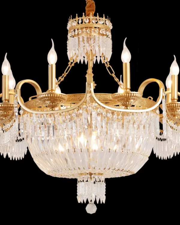 Bourbon Empire Crystal Chandelier, 34" in antique brass