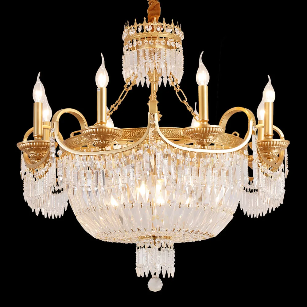 Bourbon Empire Crystal Chandelier, 34" in antique brass