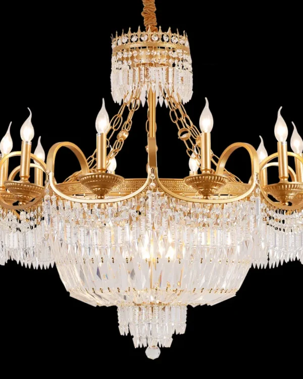 Bourbon Empire Crystal 14-Light Chandelier, 40" in antique brass