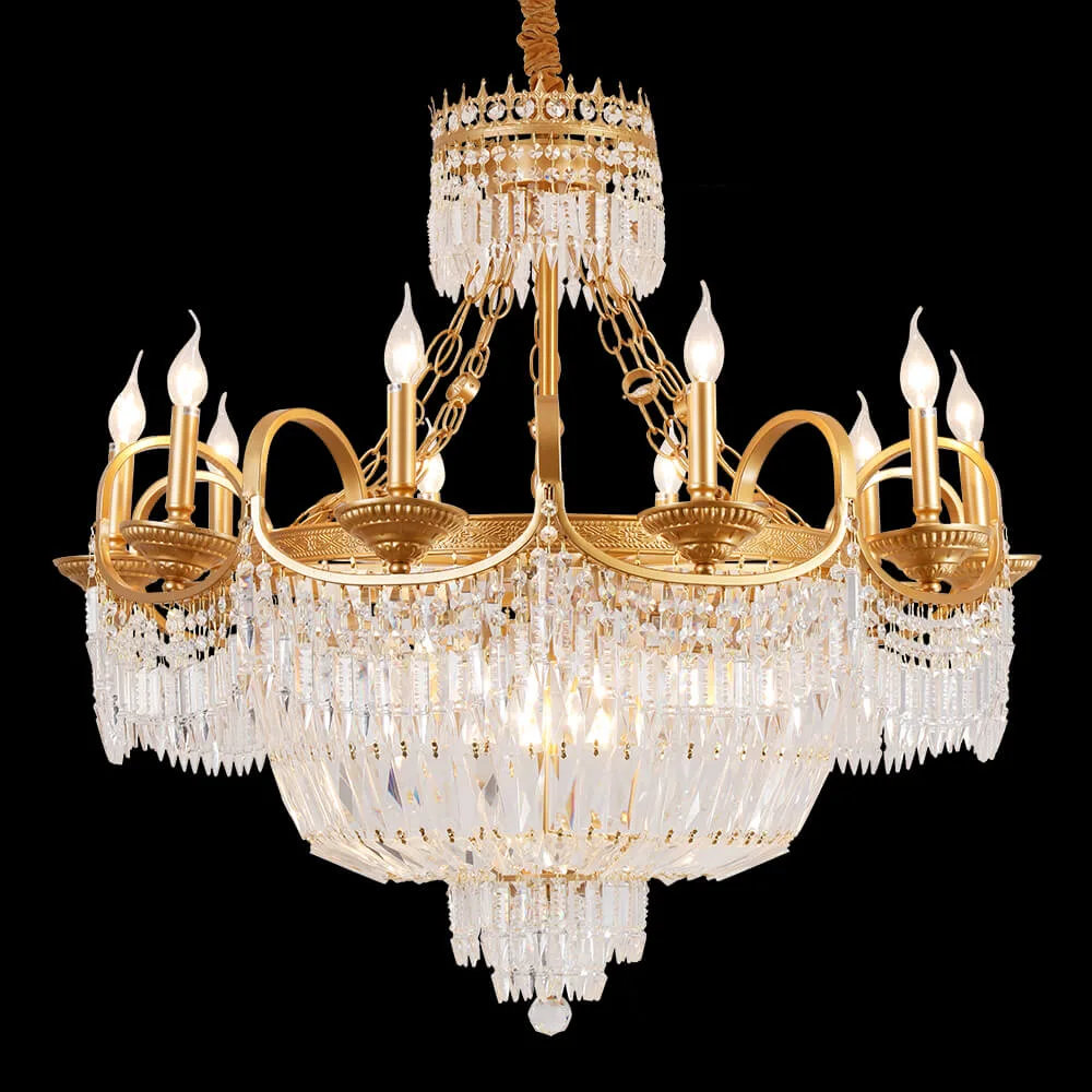 Bourbon Empire Crystal 14-Light Chandelier, 40" in antique brass