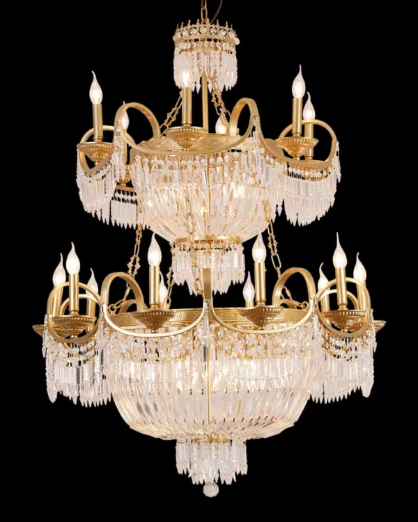 Bourbon Empire Crystal 23-Light Chandelier, 40" in antique brass