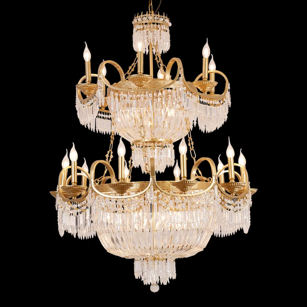 Bourbon Empire Crystal 23-Light Chandelier, 40" in antique brass