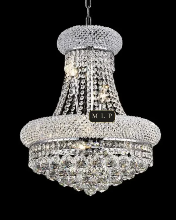 Château Empire Crystal 8-Light Chandelier II, 16" × 20" H in Polished Chrome in polished chrome