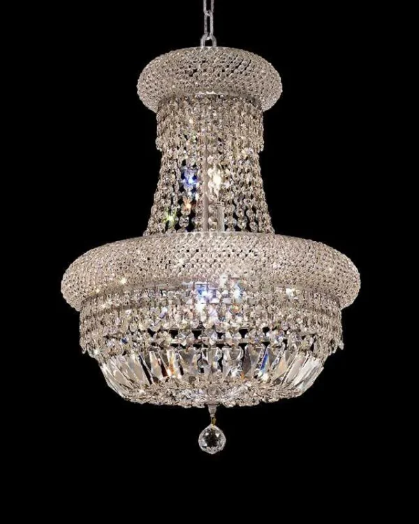 Château Empire Crystal 8-Light Chandelier, 16" × 22" H in Polished Chrome in polished chrome