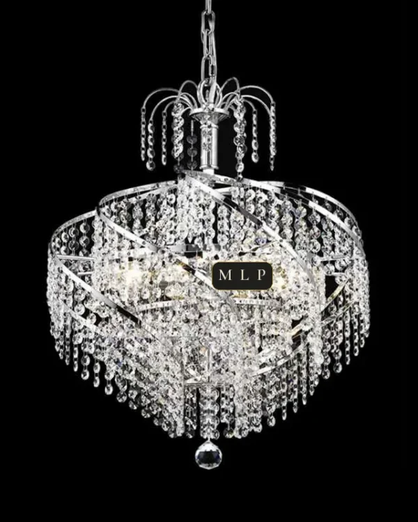 Château Empire Crystal 8-Light Chandelier, 18" × 17" H in polished chrome