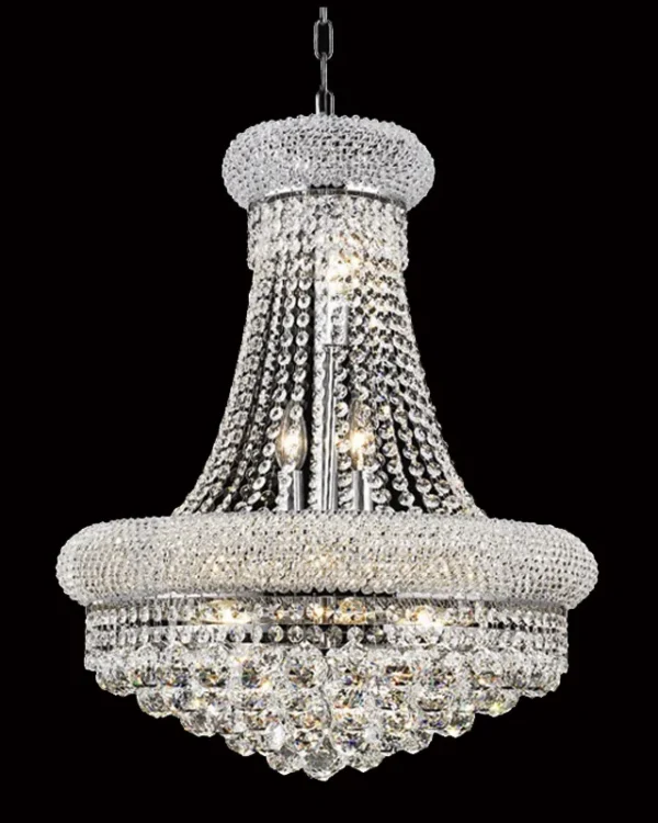 Château Empire Crystal 12-Light Chandelier, 20" × 26" H in Polished Chrome in polished chrome