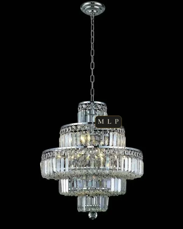 Château Empire Crystal 12-Light Chandelier, 20" × 23" H in polished chrome