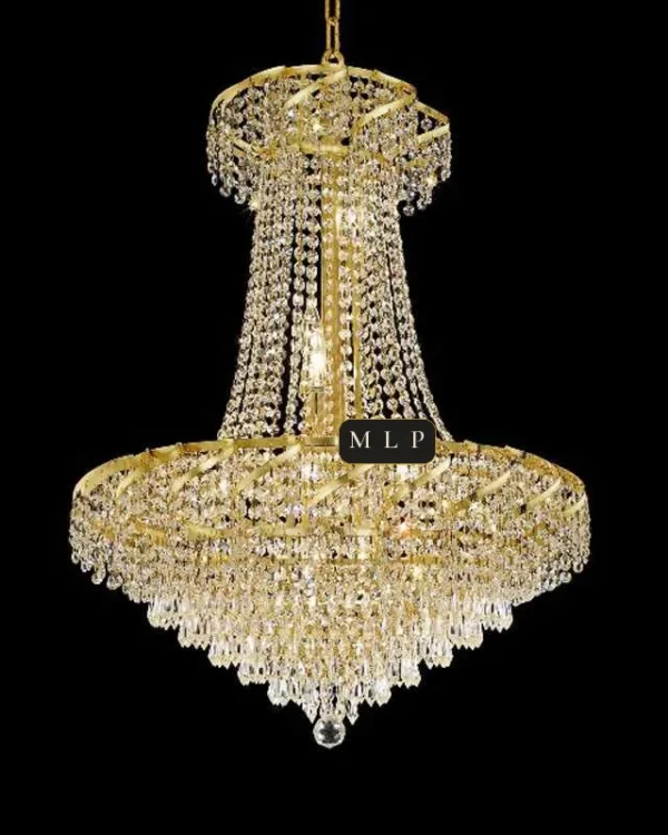 Château Empire Crystal 12-Light Chandelier, 26" × 32" H in polished chrome