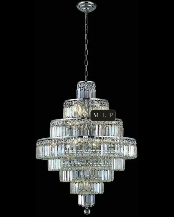 Château Empire Crystal 18-Light Chandelier II, 26" × 35" H in Polished Chrome in polished chrome