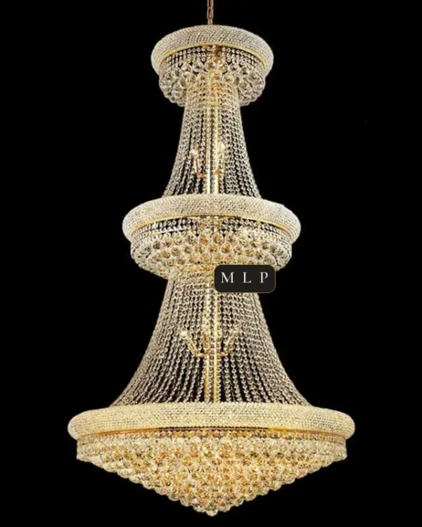 Château Three-Tier Empire Crystal Chandelier, 35" in gold