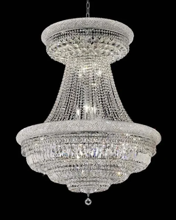 Château Empire Crystal 27-Light Chandelier, 36" × 46" H in polished chrome
