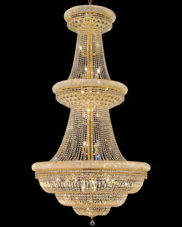 Château Three-Tier Empire Crystal 56-Light Chandelier, 42" in polished chrome