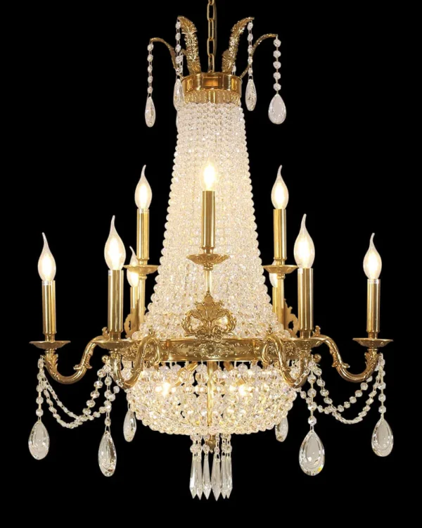 Concorde Empire Crystal Chandelier, 28" in antique brass