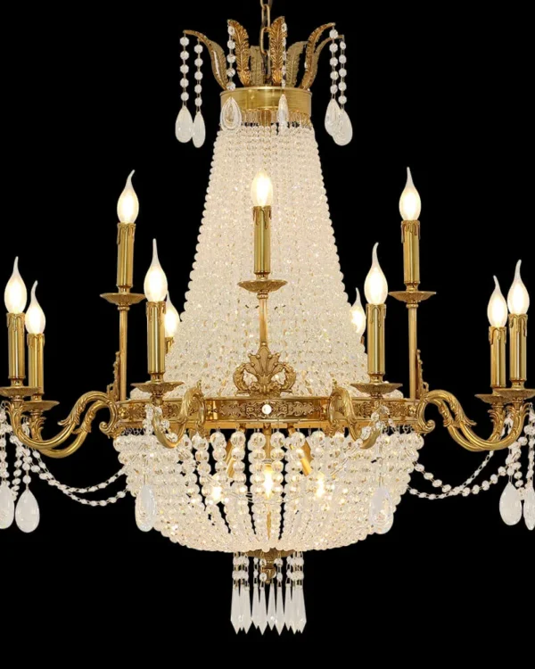 Concorde Empire Crystal Chandelier, 37" in antique brass