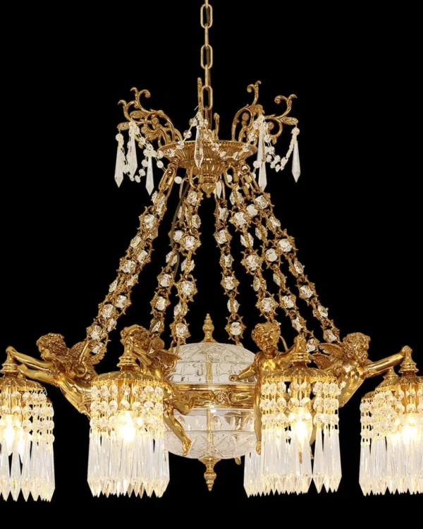 Duroc Empire Crystal Chandelier, 33" in antique brass