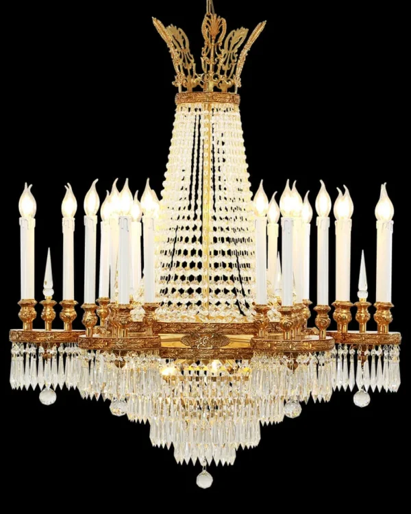 Impériale Empire Crystal 27-Light Chandelier, 35" × 46" H in antique brass