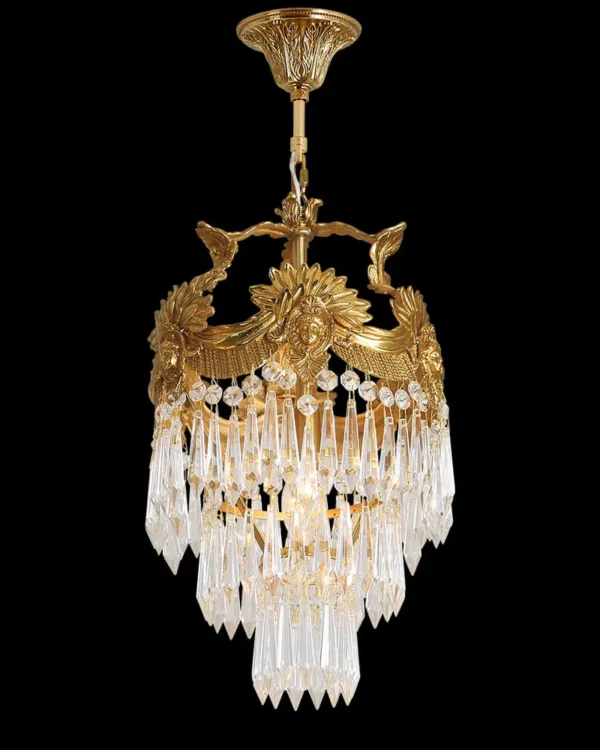 Kléber Empire Crystal Chandelier, 10" in antique brass