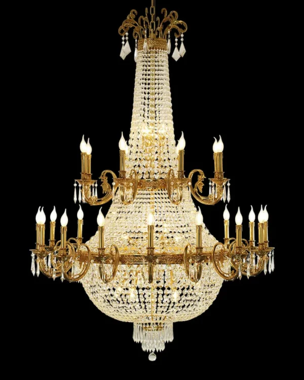 Lauzun Empire Crystal 40-Light Chandelier, 51" × 71" H in antique brass