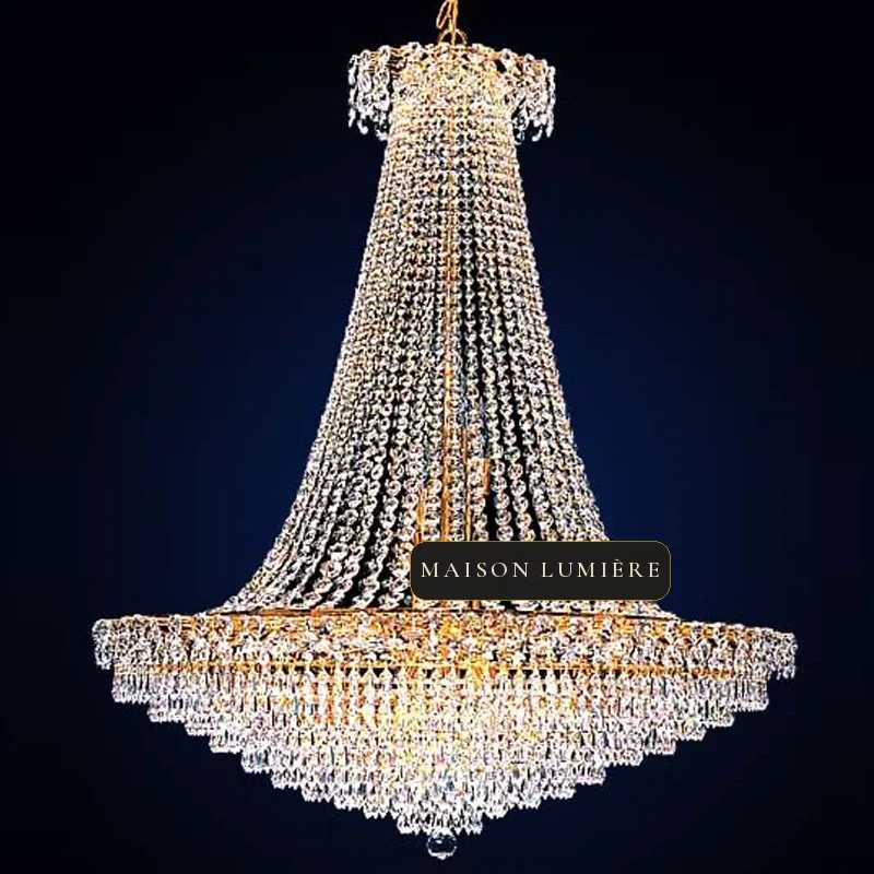 Rambouillet Basket Empire Crystal 18-Light Chandelier, 35" in gold