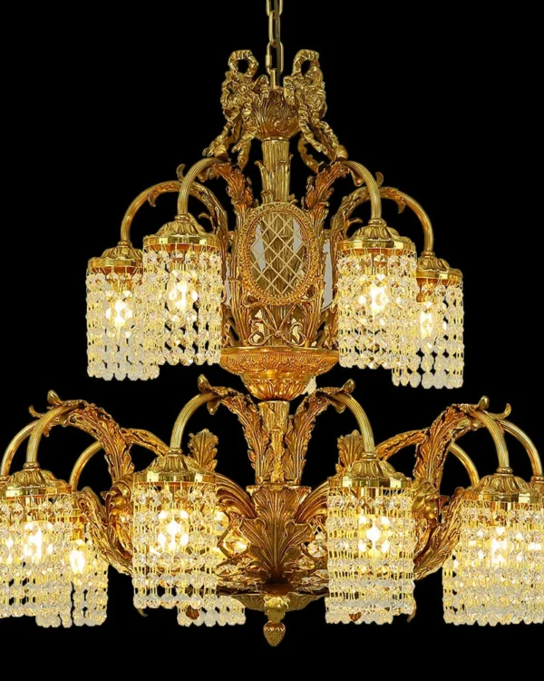 Rivoli Empire Crystal Chandelier, 34" in antique brass