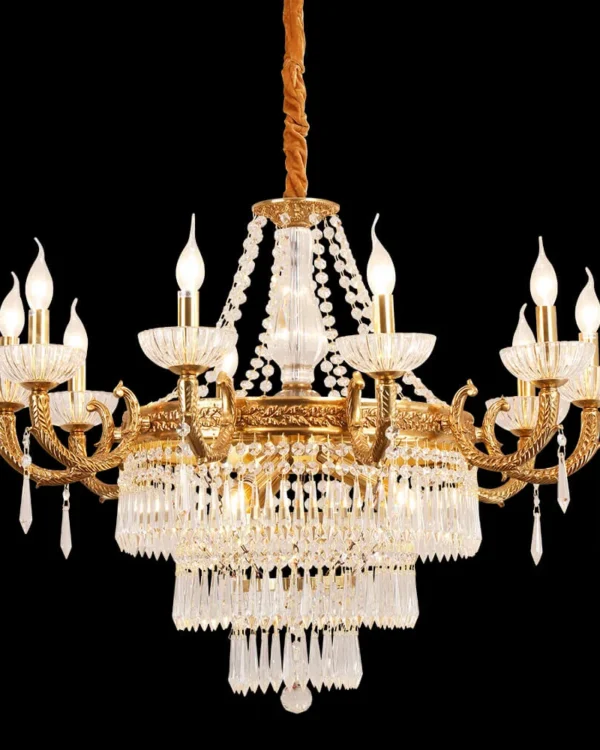 Royale Empire Crystal Chandelier, 32" in antique brass