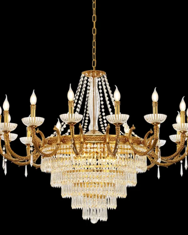 Royale Empire Crystal Chandelier, 37" in antique brass