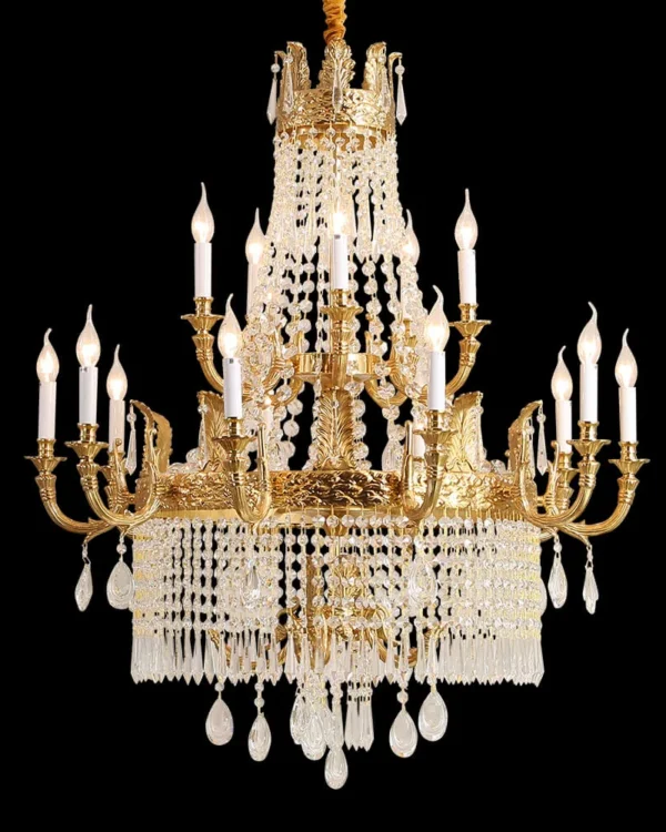 Soubise Empire Crystal 15-Light Chandelier, 39" in antique brass