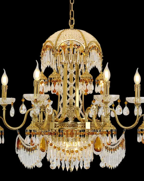 Talleyrand Empire Crystal Chandelier, 30" in antique brass