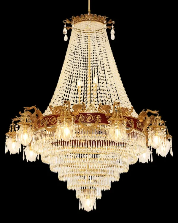Élysée Empire Crystal 19-Light Chandelier II, 55" × 65" H in Antique Brass in antique brass