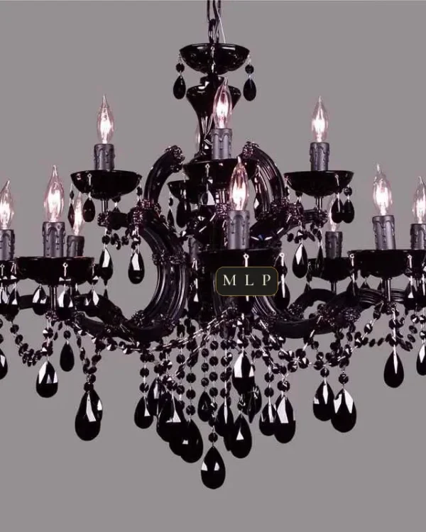 Hofburg Maria Theresa 12-Light Chandelier, 28" × 27" H in Black in black