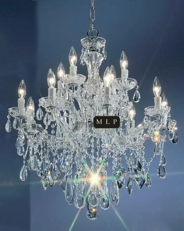 Hofburg Maria Theresa 12-Light Chandelier, 28" × 29" H in polished chrome