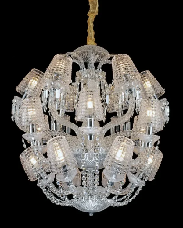 Lumière Globe Crystal Chandelier, 30" in polished chrome