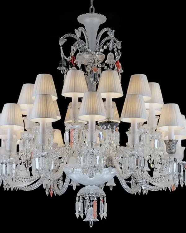 Lumière Crystal 24-Light Chandelier, 43" × 46" H in polished chrome