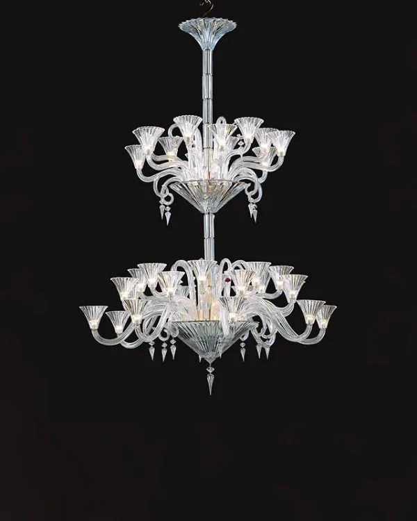 Opéra Two-Tier Crystal Chandelier, 52" in polished chrome