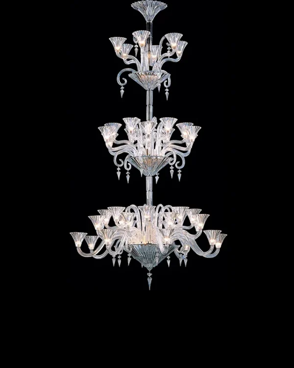Opéra Three-Tier Crystal Chandelier, 52" in polished chrome