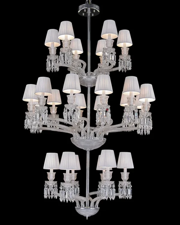 Palais Three-Tier Crystal Chandelier, 43" in polished chrome