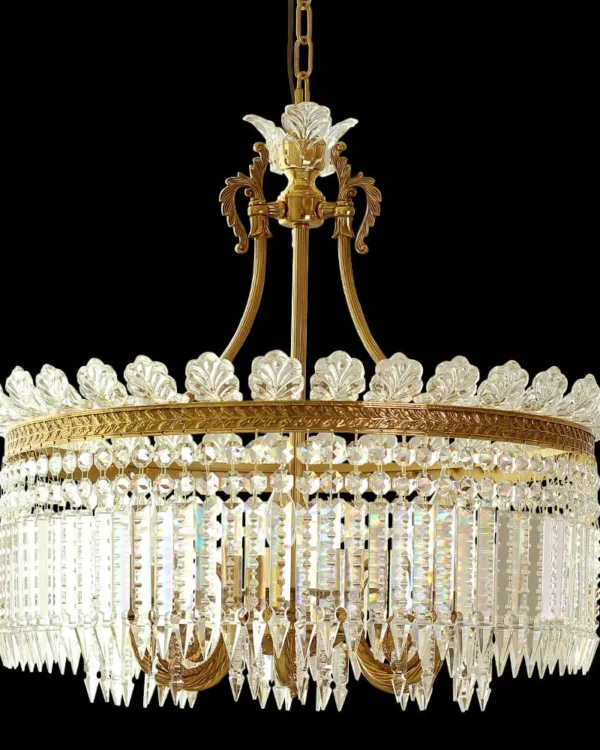Royal Crystal Chandelier, 28" in antique brass