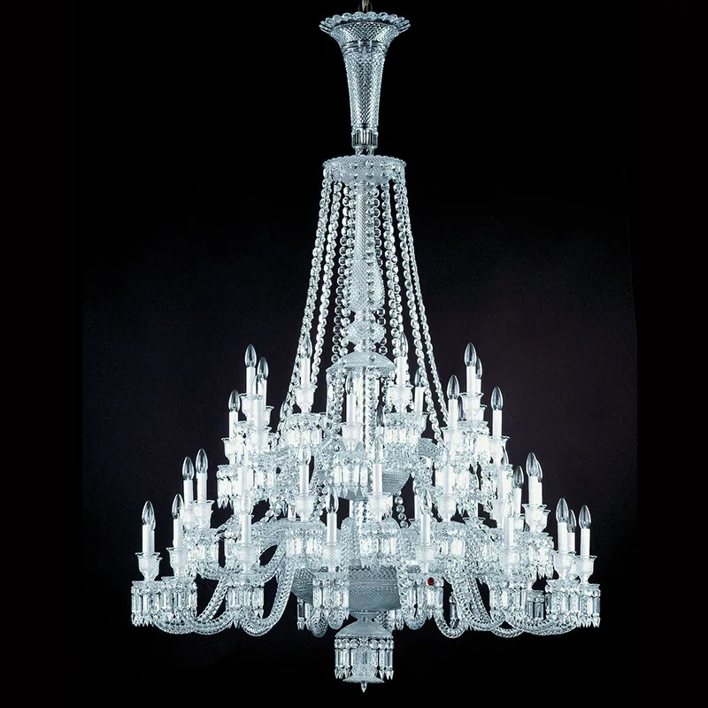 Saint-Honoré Crystal 48-Light Chandelier, 55" × 79" H in polished chrome